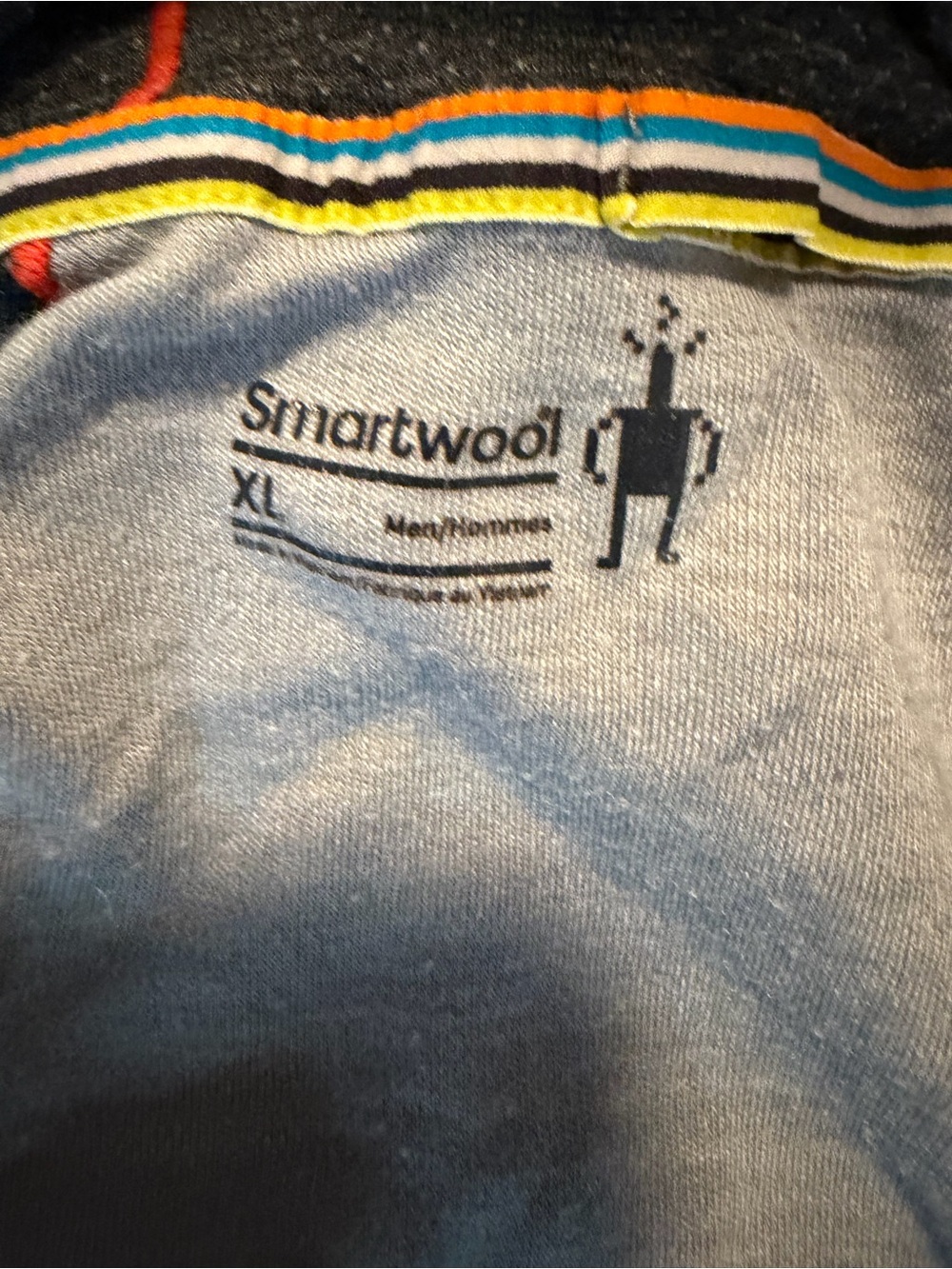 Flawed Smartwool Light Gray Dark Charcoal quarter Zip-Front Red Trim thumb hole - Picture 9 of 10